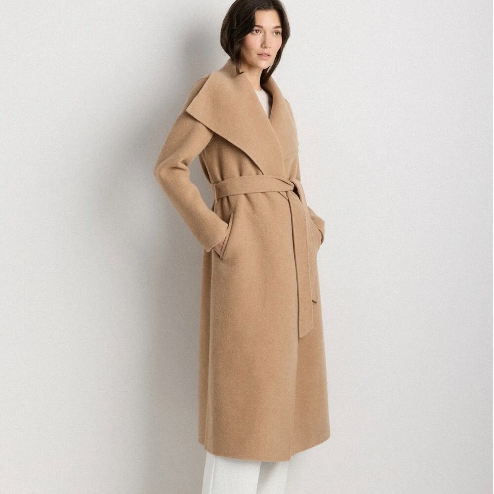 Quince Caramel Double-Faced 100% Merino Wool Draped Coliar Wrap Coat Size XL